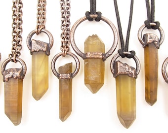 Natural Citrine Pendant | Real Untreated Citrine Crystal Necklace |  Citrine With Phantoms | Smoky Citrine | Raw Crystal Necklace | Copper