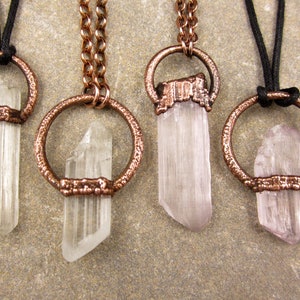 Kunzite Crystal Pendant Necklace | Spodumene Crystal Pendant Necklace | Pink | Clear | Raw Crystal Necklace | Electroformed Copper