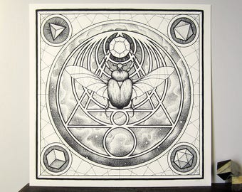 Platonic Solids Beetle Limited Edition Fine Art Print | Hand-Pulled Silkscreen Print | Signed & Numbered | Sacred Geometry | S.C.Gee