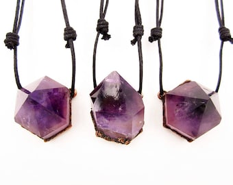 Large Amethyst Point Necklace | Amethyst Crystal Choker | Big Amethyst Pendant | Moroccan Amethyst | Generator | Copper | Electroformed