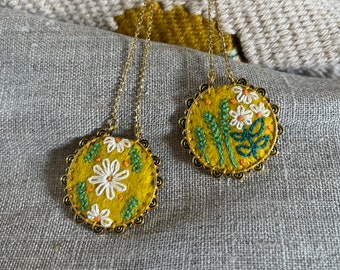 flowers spring embroidered necklace