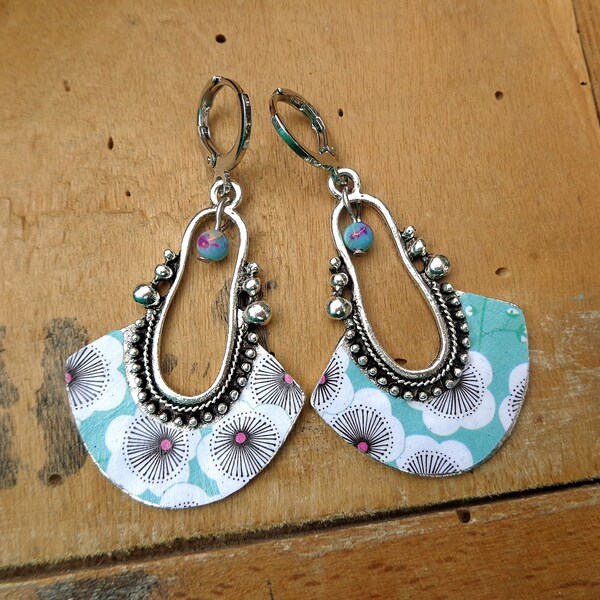 Japanese paper mint and imperial jasper earrings 'Cherry Blossoms'