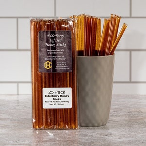 Elderberry Sticks 25 Pack / Elderberry Infused Honey Sticks pack of 25