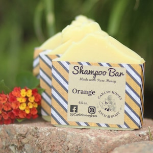 Shampoo Bar made with Pure Honey / Bar Shampoo / Hard Shampoo / Minimalist / Natural / Orange