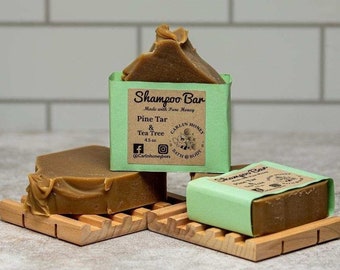 Pine Tar & Tea Tree Shampoo Bar made with Pure Honey / Bar Shampoo / Hard Shampoo / Minimalist / Natural /