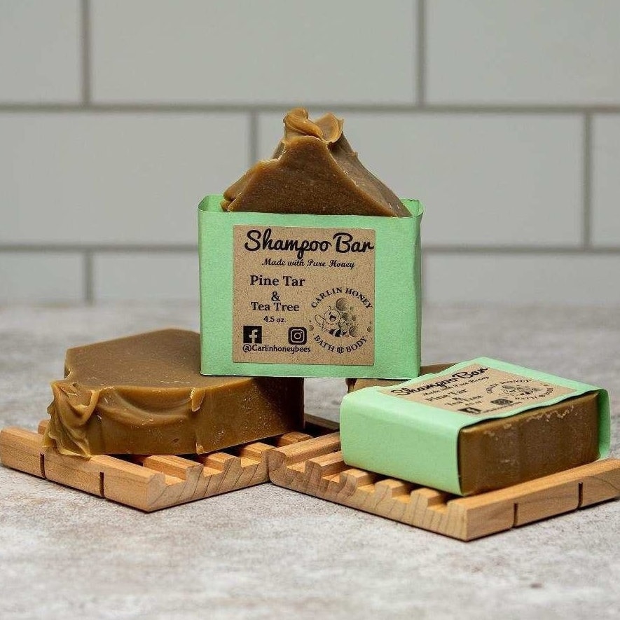 Pine Tar & Tea Tree Shampoo Bar made with Pure Honey / Bar Shampoo / Hard Shampoo / Minimalist / Natural /