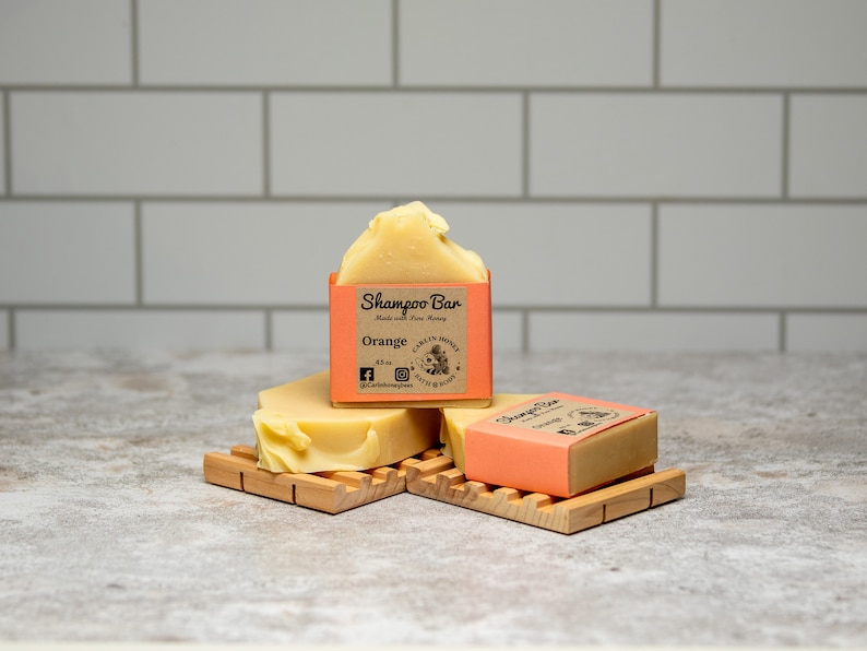 Honey Shampoo Bar - Natural | Handmade | Plastic Free Hair Care | Sulfate Free | Zero Waste Solid Shampoo Bar Orange