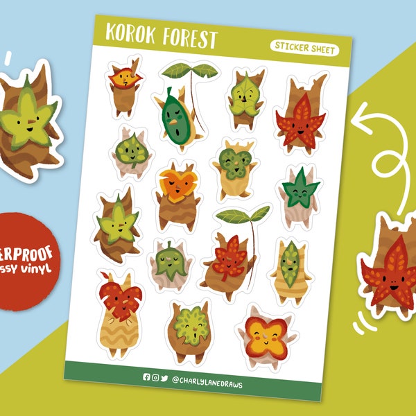 Korok Forest – Waterproof A5 Vinyl Sticker Sheet – Legend of Zelda – Breath of the Wild – Kawaii Stickers – Sweet Stationary