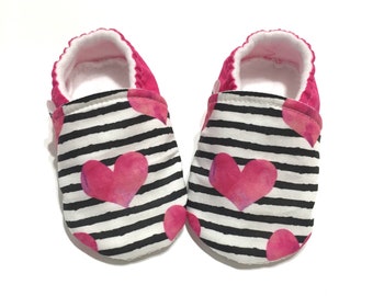 Pink Baby Shoes, sweet Booties for Newborn, Girl Outfit with Pink Hearts, cute Christmas  Gift, Last Pair 6-12 months!