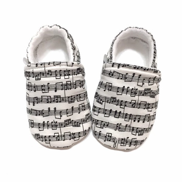 NEW Design, Musical Notes Baby Shoes, Music Baby Shoes, Music Booties, Music Moccasins, Lullaby Shoes, Black and White Moccasins, Music Love