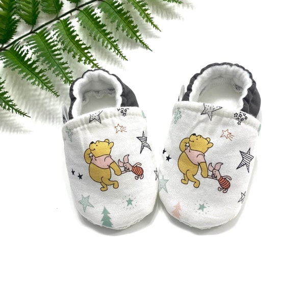 Winnie the Pooh Baby Shoes, 6-12month, Vegan Moccasins, Newborn To Toddler Sizes, Great Baby Shower Gift