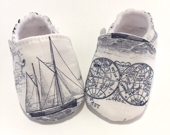 SAILBOAT BABY SHOES, map baby shoes, bring baby home, nautical Baby Shoes, Nautical Gift, boating Baby Shower