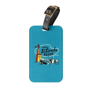 Etichetta per bagaglio in stile vintage Hotel El Rancho Vegas con inserto per biglietti da visita, etichetta da viaggio in acrilico retrò leggera, cinturino in pelle resistente