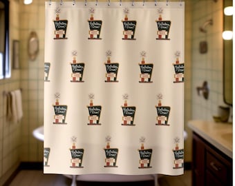 Retro Holiday Inn Shower Curtain – Vintage Hotel Theme Bathroom Decor