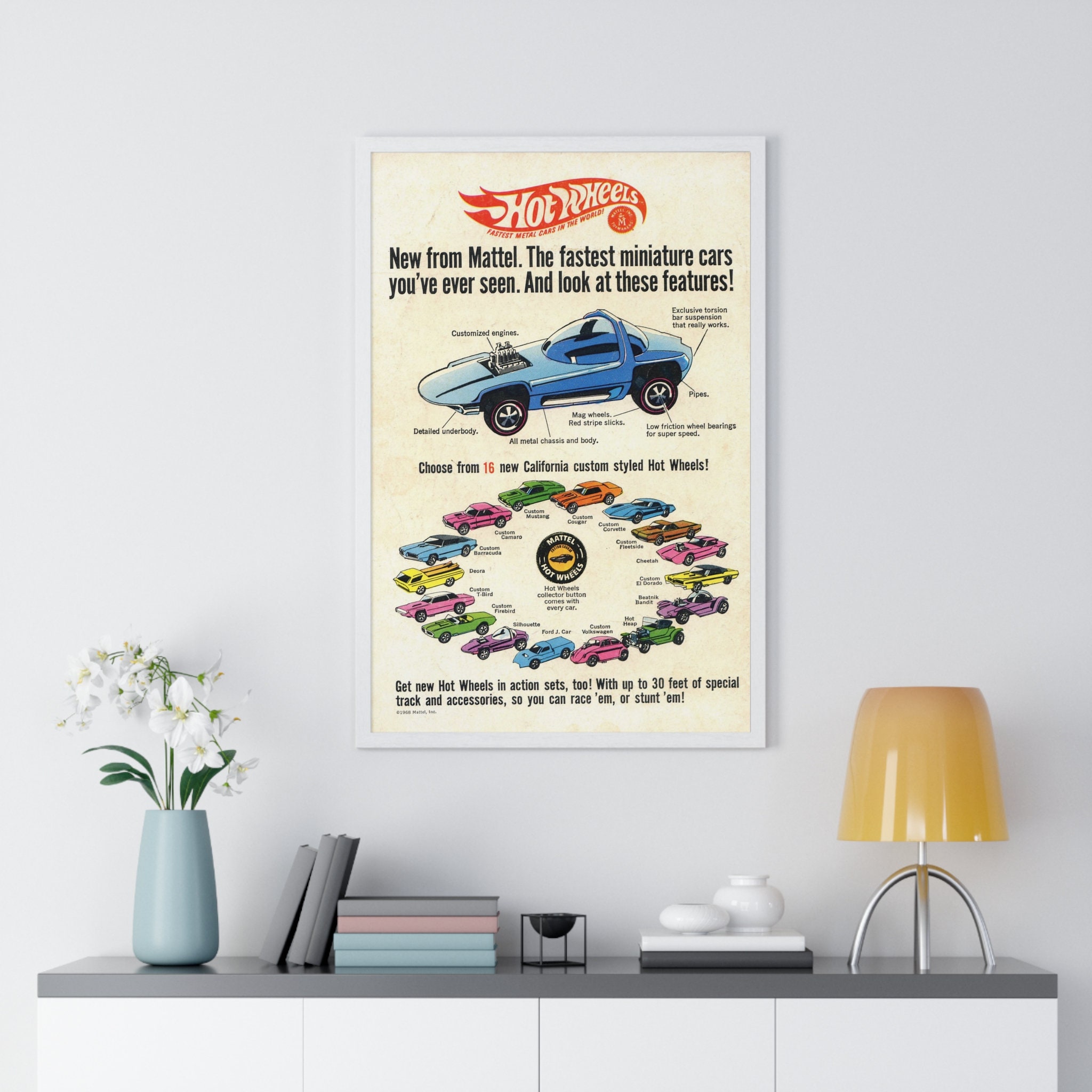 Hot Wheels Sweet Sixteen 1968 Framed Poster: Spectraflame Car Art