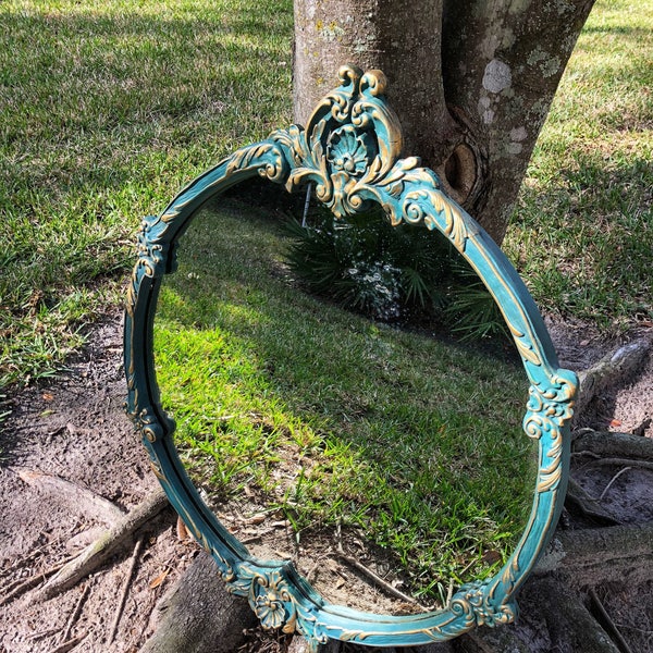Vintage Wood Frame Mirror - Painted Mirror - Wall Hanging - Home Decor - Ornate Mirror - Tampa