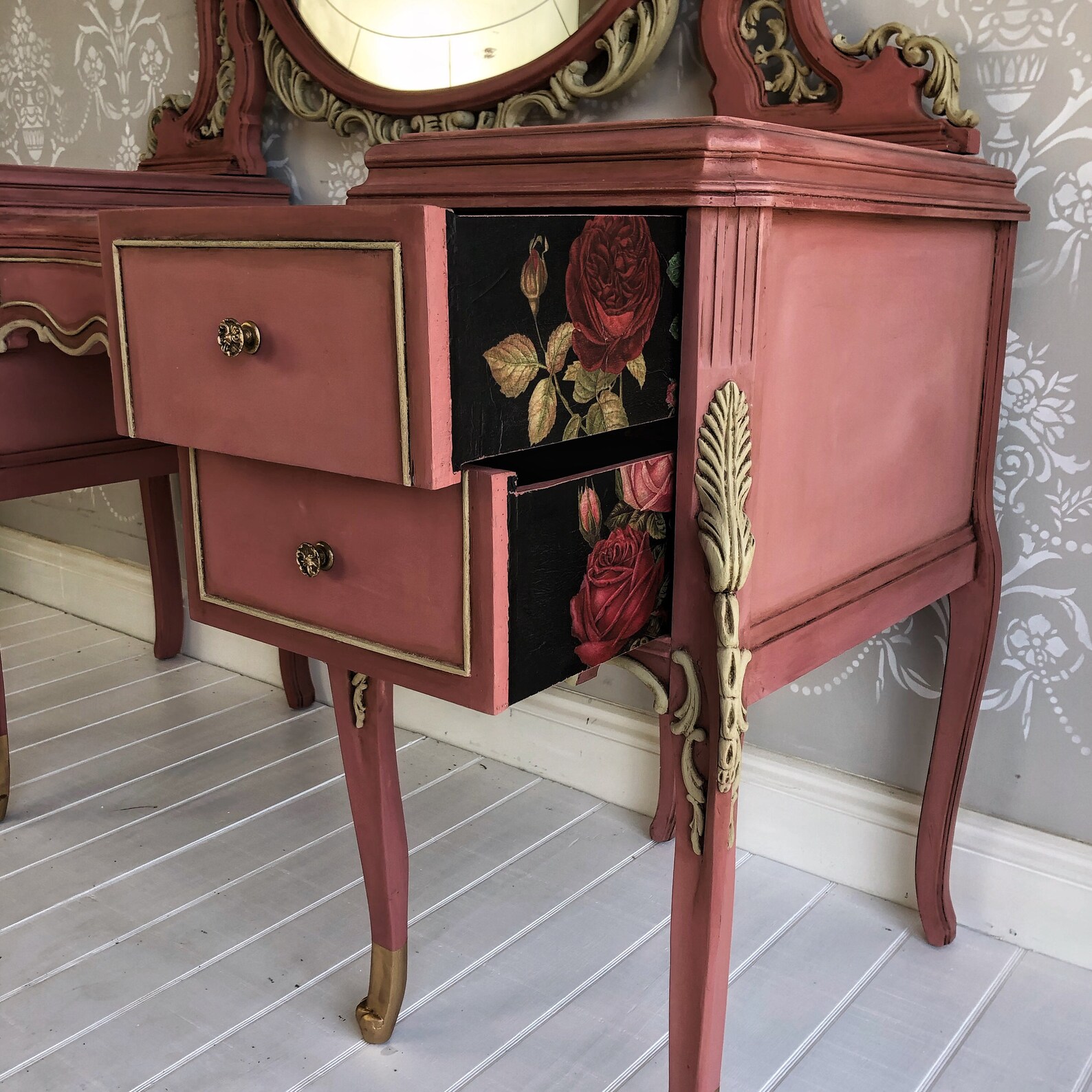 Upcycled Vintage Rose Vanity Makeup Table Painted Furniture Etsy