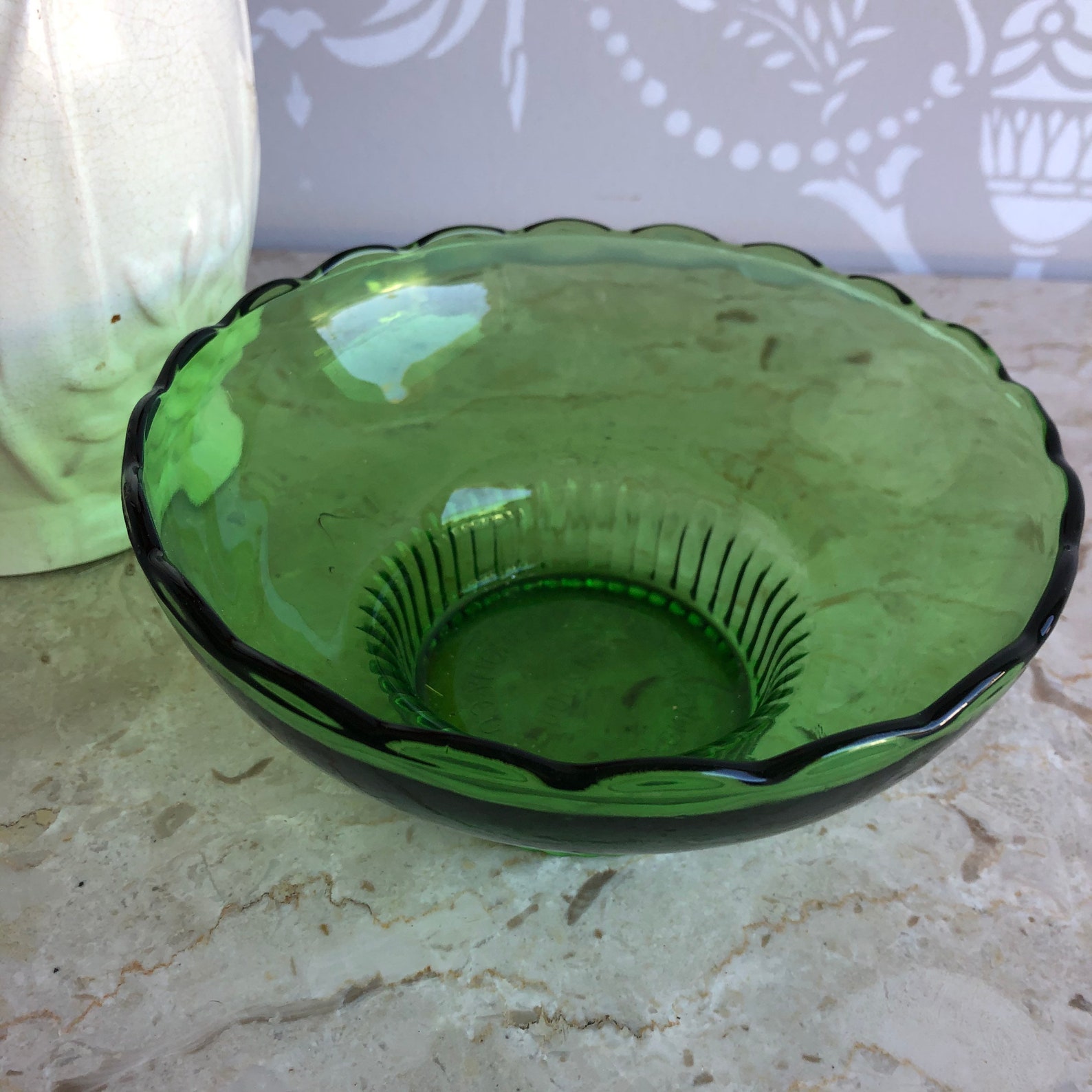 Vintage Kelly Green Glass Decorative Bowl Depression Glass | Etsy