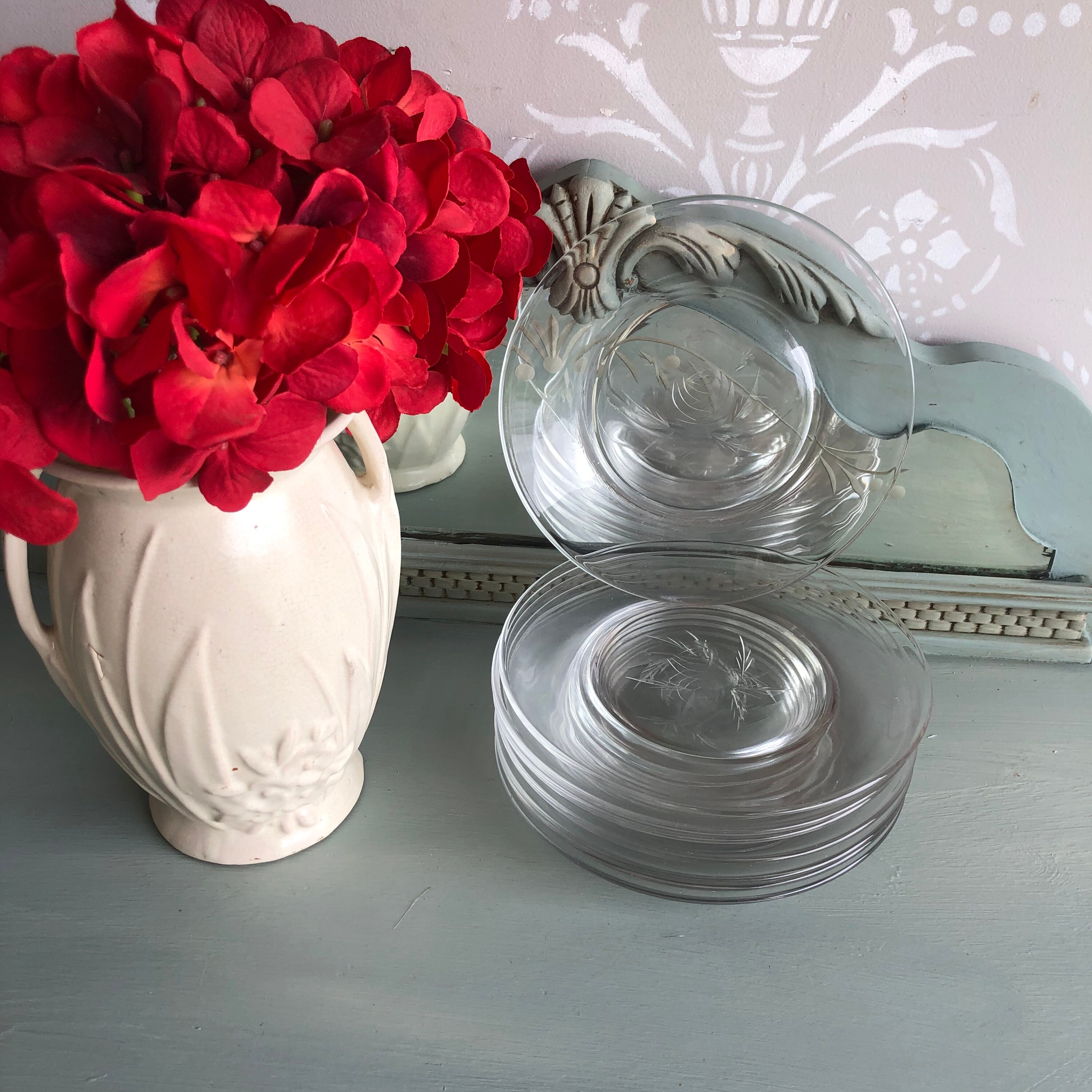 Vintage Etched Glass Clear Appetizers Dessert Plates Set of 8 Etsy