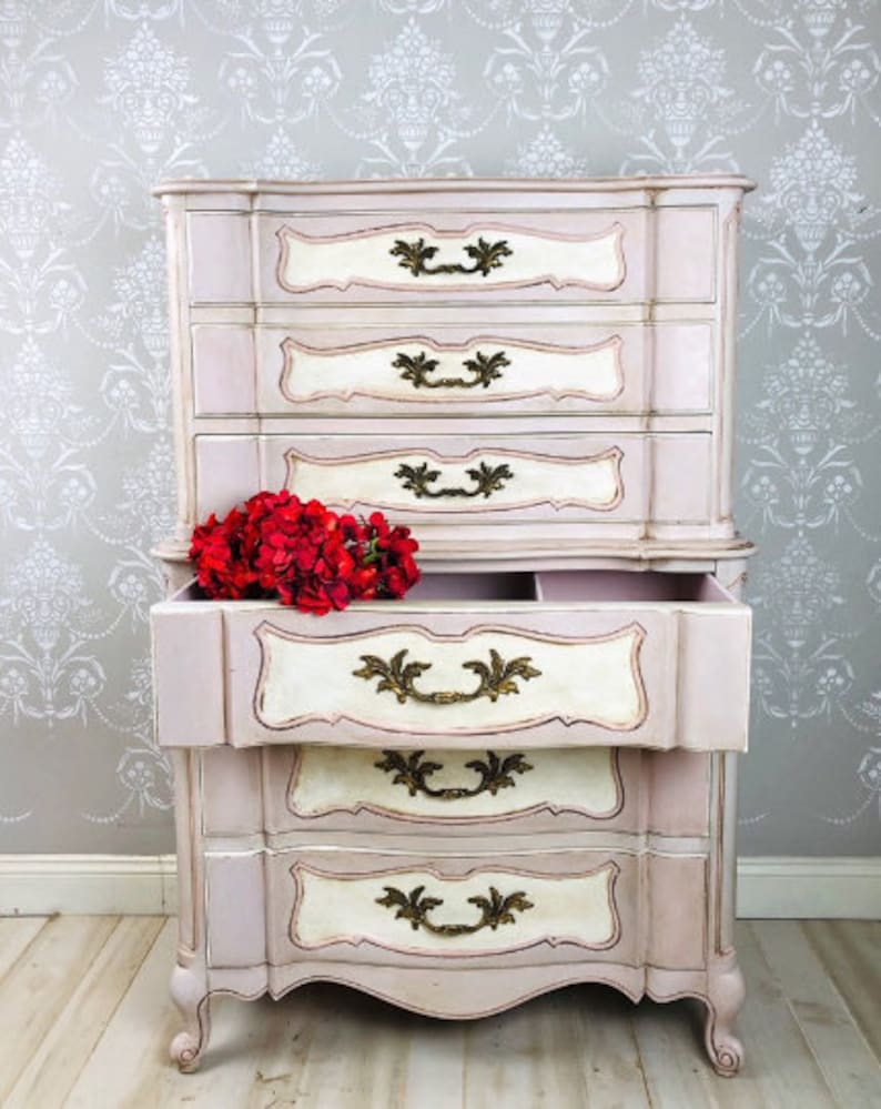 Painted Upcycled Antique Vintage Tall Pink Dresser Storage Etsy