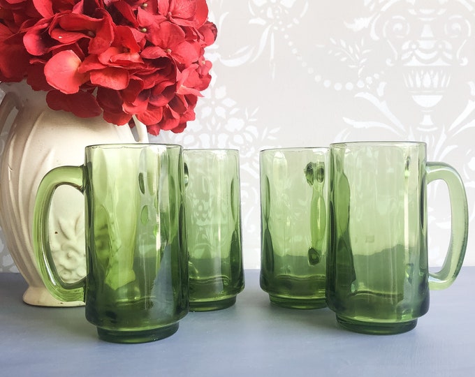 Green Glass Beer Mugs Liquor Glasses Set of 4 Etsy