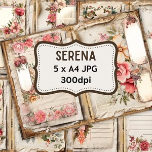 Disegno ad acquerello Pagine floreali del diario spazzatura, bellissimo collage stampabile, pagine di album, kit Digi, diario stampabile, taccuino, fiori fai da te,