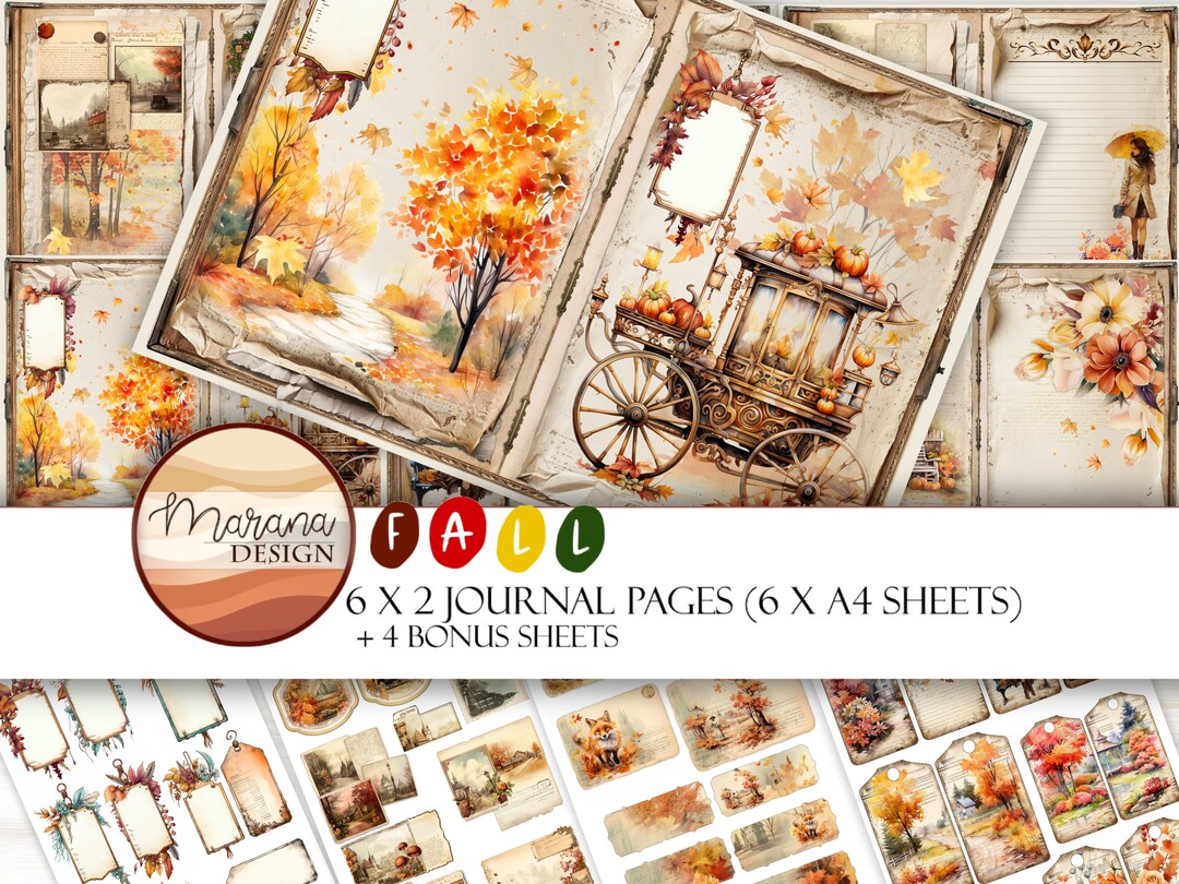 Autumn Junk Journal Papers Pages, Digital Fall Scrapbook Kit, Printable ...