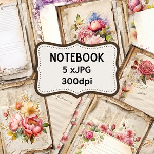 Disegno ad acquerello Pagine di diario spazzatura floreale, bellissimo collage stampabile, pagine di album, kit Digi, diario stampabile, taccuino, fiori fai da te,