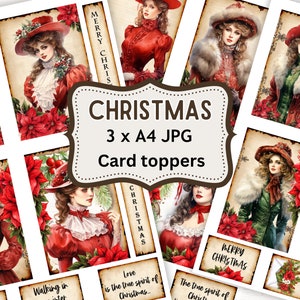 Christmas card toppers,Fuzzycut, Holiday tags, Scrapbook Kit, Printable elements, Collage addons, Victorian Ephemera, Holiday Download,Mixed