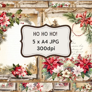 Zestaw dziennika świątecznego, wiktoriański vintage, zestaw do scrapbookingu, elementy do druku, papiery kolażowe, drukowane efemerydy, świąteczne rzemiosło, rękodzieło sezonowe,