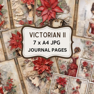 Disegno ad acquerello Pagine di diario spazzatura floreali, bellissimo collage stampabile, pagine di album, kit Digi, vittoriano stampabile, taccuino, fiori fai da te,