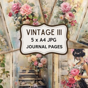 Design vintage ad acquerello Pagine di diario spazzatura floreali, bellissimo collage stampabile, pagine di album, kit Digi, diario stampabile, fiori fai da te,