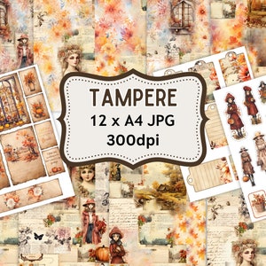 Junk Journal Vintage, Pagine di diario eleganti, Carte collage shabby stampabili, Scrapbook, Kit, Diario spazzatura stampabile, Quaderno, effimeri floreali.