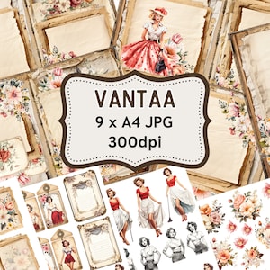 Diario spazzatura vintage, Pagine di diario eleganti, Carte collage shabby chic stampabili, Album dei ritagli, Kit Digi, Diario spazzatura stampabile, Quaderno, Fiori