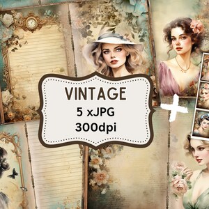 Diario spazzatura vintage, Pagine di diario eleganti, Carte collage shabby chic stampabili, Album dei ritagli, Kit Digi, Diario spazzatura stampabile, Quaderno, Fiori