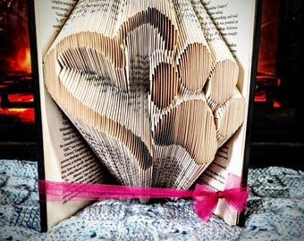 Paw Print Heart Folded Book Art, Pet Memorial Gift, Dog or Cat Sympathy Gift, Fur Baby Keepsake
