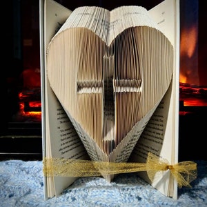 Cross in heart folded book - faith - memorial - pastor gift - love - Mother&#39;s Day - church - unique - Christmas -confirmation - baptisim