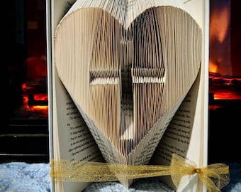 Cross in heart folded book - faith - memorial - pastor gift - love - Mother&#39;s Day - church - unique - Christmas -confirmation - baptisim