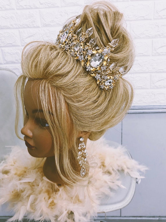Gold Wedding Crown Gold Crystal Crown Gold Wedding Hair Etsy