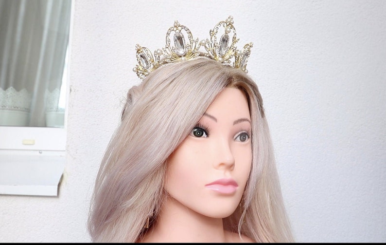 Baroque Gold Bridal CrownWedding Hair AccessoriesCrown for wedding Queen Pearl CrownPageant Royal CrownBridal HeadpiecePrincess crown
