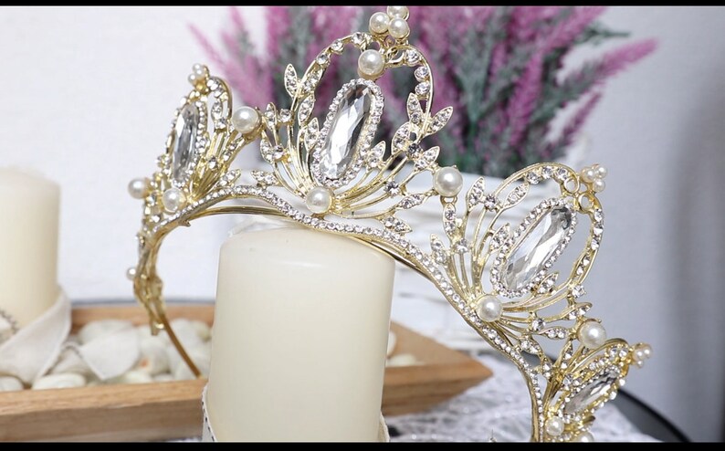 Baroque Gold Bridal CrownWedding Hair AccessoriesCrown for wedding Queen Pearl CrownPageant Royal CrownBridal HeadpiecePrincess crown