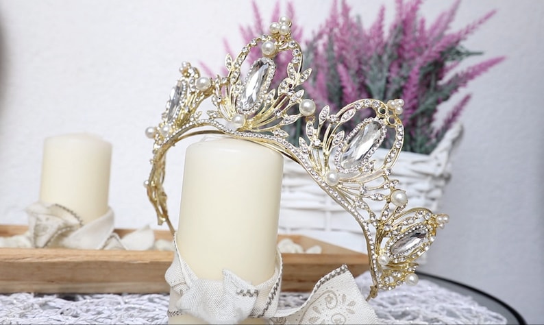 Baroque Gold Bridal CrownWedding Hair AccessoriesCrown for wedding Queen Pearl CrownPageant Royal CrownBridal HeadpiecePrincess crown