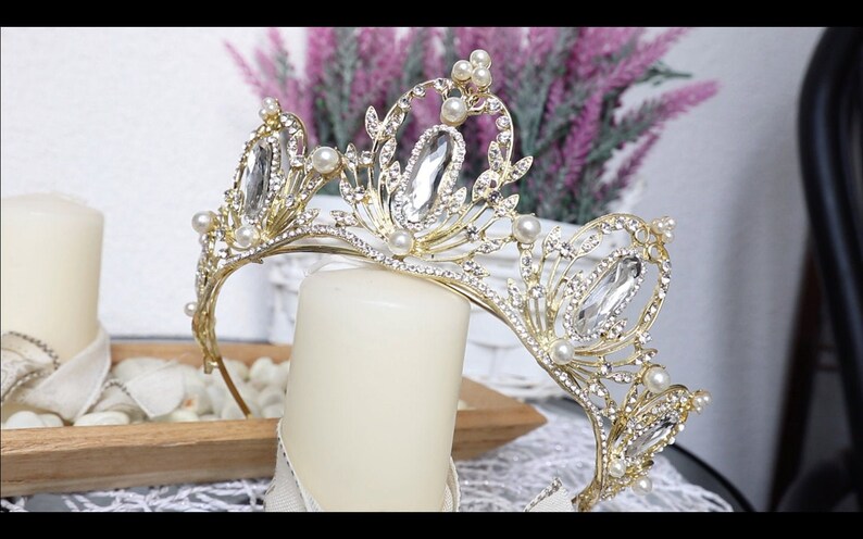 Baroque Gold Bridal CrownWedding Hair AccessoriesCrown for wedding Queen Pearl CrownPageant Royal CrownBridal HeadpiecePrincess crown