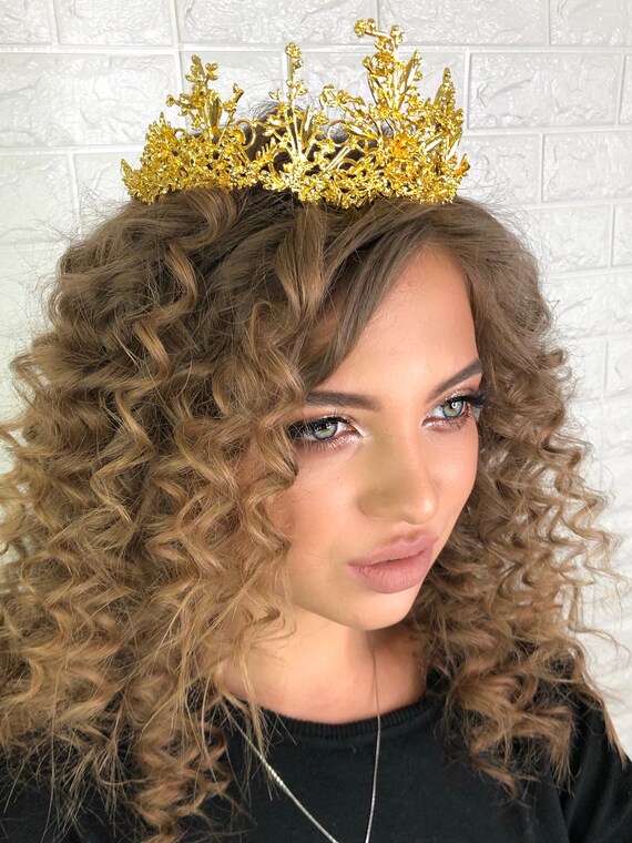 High Gold Crown Gold Tiara High Tiara Gold Hair Accessory Gold Etsy