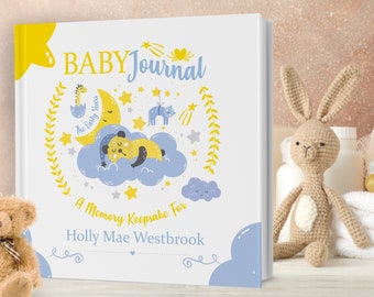 Baby Journal Book Personalized for Mother and Child - A Beautiful Book of Firsts and Photo Album. Add All Your Memories and Milestones