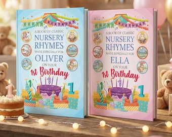 Libro de rimas infantiles personalizado para el primer cumpleaños. Regalo de recuerdo hecho a mano.