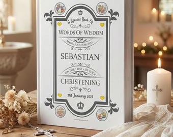 Libro de regalo personalizado para bautizos, con palabras de sabiduría ilustradas, un recuerdo para toda la vida.