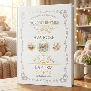 Personalised Baptism / Christening Keepsake Book: Classic Nursery Rhymes Custom Made For Baby