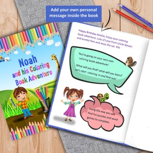 Coloring Book for Children Personalised with Name and Personal Message Inside A Fun Coloring Book Adventure and Activity Book image 2