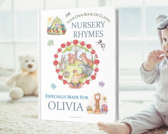 Nursery Rhymes Keepsake Book Personalized For Children 0-4 Years Old - Perfect For a 1st Birthday, Baptism Gift or Any Special occasion